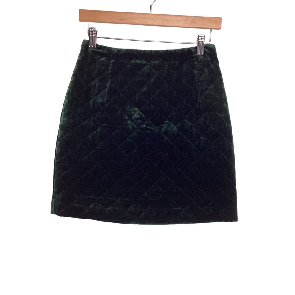 Sandro‎ Quilted Skirt Size 2 Quilted Green Velvet Mini Viscose & Silk Blend - Picture 4 of 12
